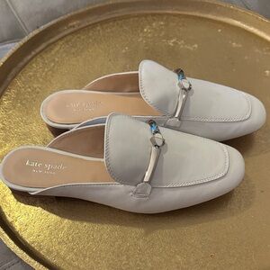 Kate Spade Laura White Leather Square Toe Mules with Silver Accent